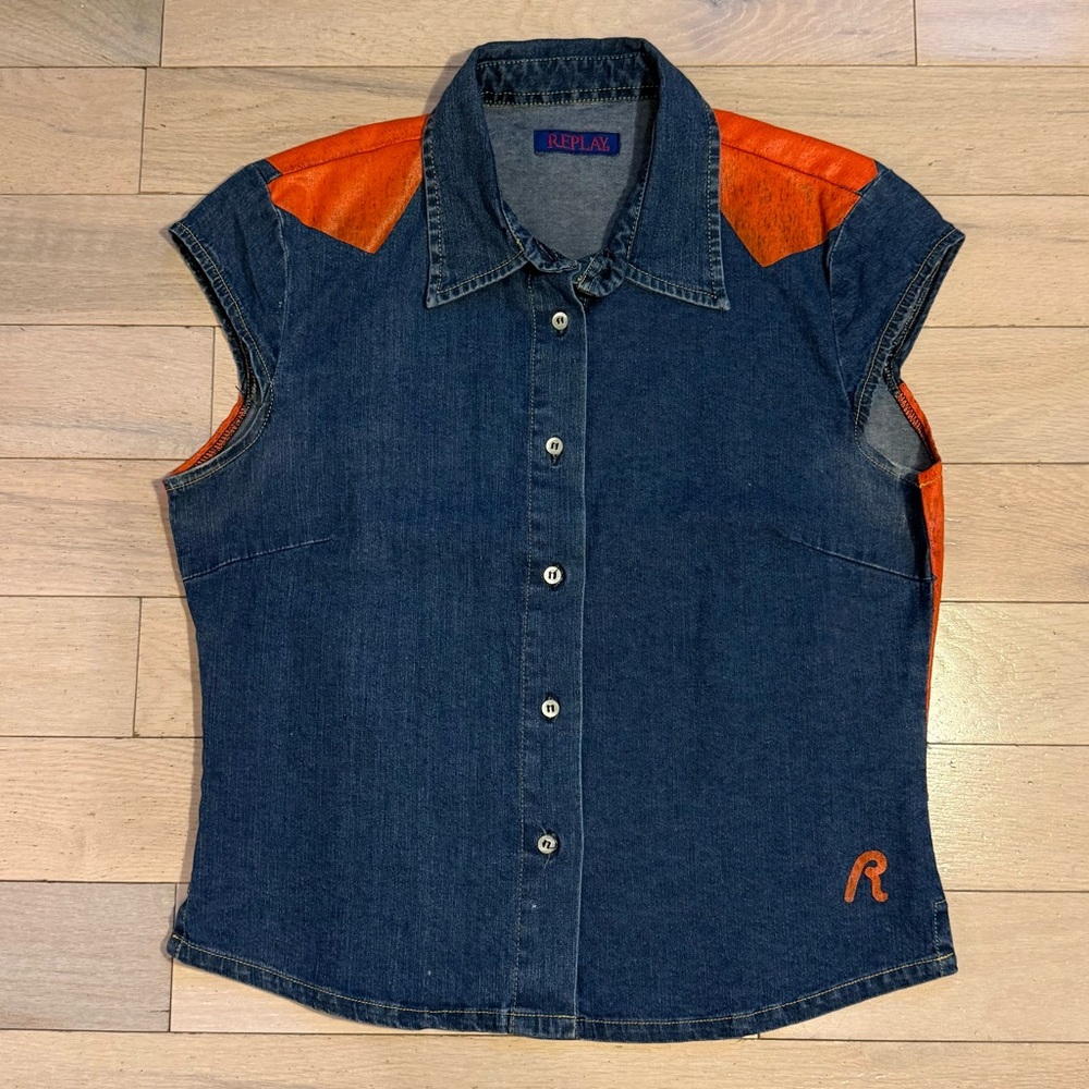 Replay Kids Blue Denim Shirt with Orange Details